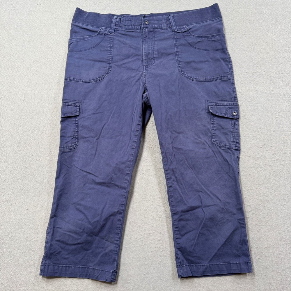 Lee Cargo Pants Womens 18 Medium Blue Relaxed Fit Mid Rise Cropped Capri Utility